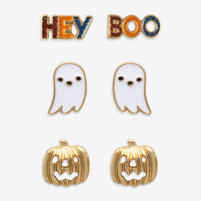 Mixit Halloween Hey Boo Ghost & Pumpking Stud 3 Pair Earring Set