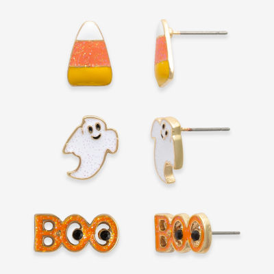 Mixit Halloween Candy Corn Ghost & Boo Stud 3 Pair Glass Earring Set