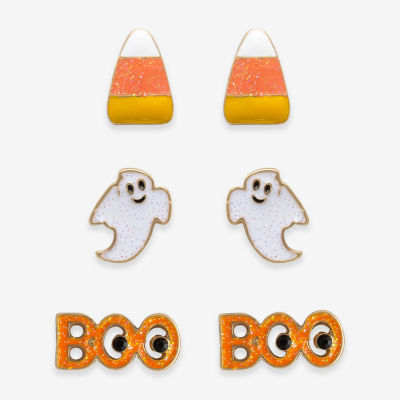 Mixit Halloween Candy Corn Ghost & Boo Stud 3 Pair Glass Earring Set