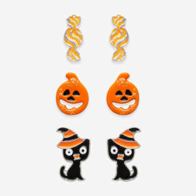 Mixit Halloween Black Cat Pumpkin & Candy Stud Earring Set