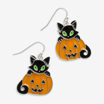 Mixit Halloween Black Cat And Pumpkin Drop Earrings