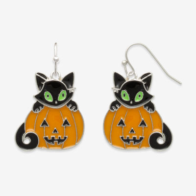 Mixit Halloween Black Cat And Pumpkin Drop Earrings