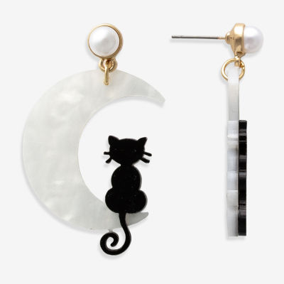 Mixit Halloween Black Cat Moon Drop Earrings