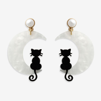 Mixit Halloween Black Cat Moon Drop Earrings