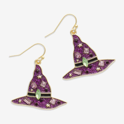 Mixit Halloween Purple Witch Hat Glass Drop Earrings