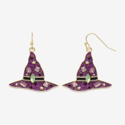 Mixit Halloween Purple Witch Hat Glass Drop Earrings