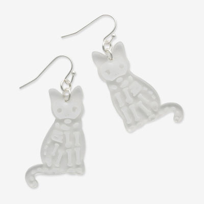 Mixit Halloween Cat Skeleton Clear Drop Earrings