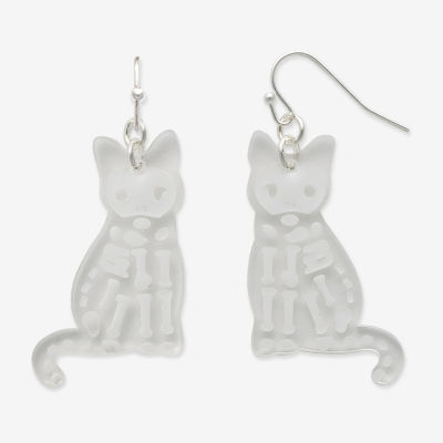 Mixit Halloween Cat Skeleton Clear Drop Earrings