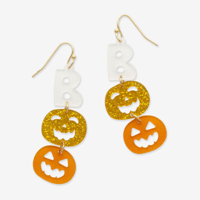 Mixit Halloween Boo Pumpkin Linear Drop Earrings