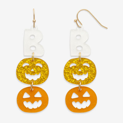 Mixit Halloween Boo Pumpkin Linear Drop Earrings