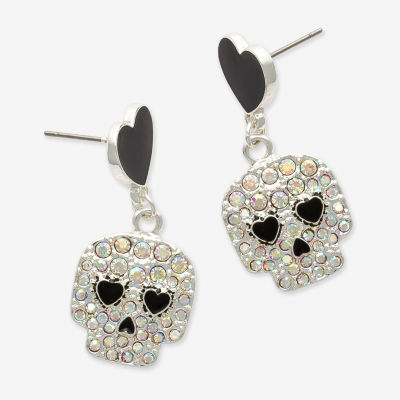 Mixit Halloween Glass Heart Skull Drop Earrings