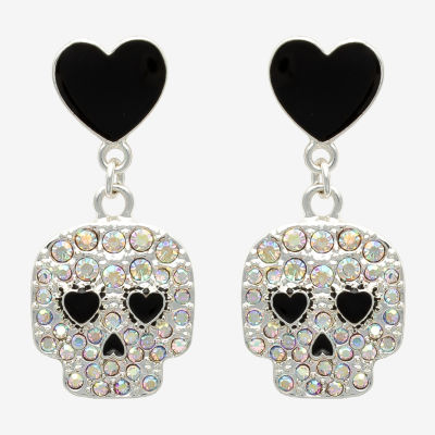 Mixit Halloween Glass Heart Skull Drop Earrings