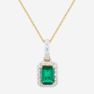 Womens 1/4 CT. T.W. Lab Created Green Emerald 10K Gold Pendant Necklace