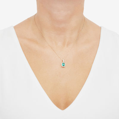 Womens 1/4 CT. T.W. Lab Created Green Emerald 10K Gold Pendant Necklace