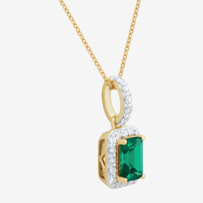 Womens 1/4 CT. T.W. Lab Created Green Emerald 10K Gold Pendant Necklace