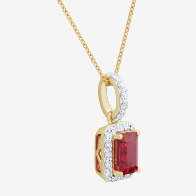 Womens 1/4 CT. T.W. Lab Created Red Ruby 10K Gold Pendant Necklace