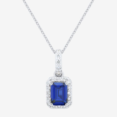 Womens 1/4 CT. T.W. Lab Created Blue Sapphire 10K White Gold Pendant Necklace