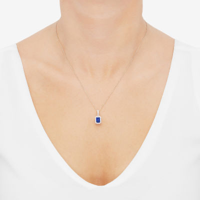 Womens 1/4 CT. T.W. Lab Created Blue Sapphire 10K White Gold Pendant Necklace