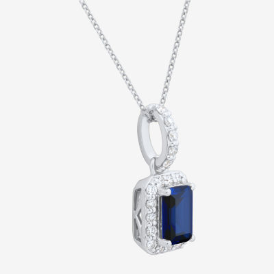 Womens 1/4 CT. T.W. Lab Created Blue Sapphire 10K White Gold Pendant Necklace