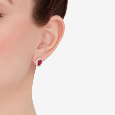 Lab Created Red Ruby Sterling Silver Oval Jewelry Set