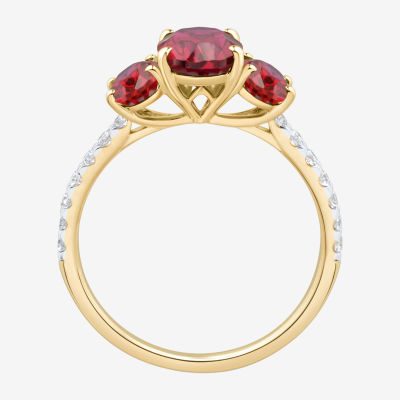 Womens 1/5 CT. T.W. Lab Created Red Ruby 10K Gold 3-Stone Side Stone Cocktail Ring