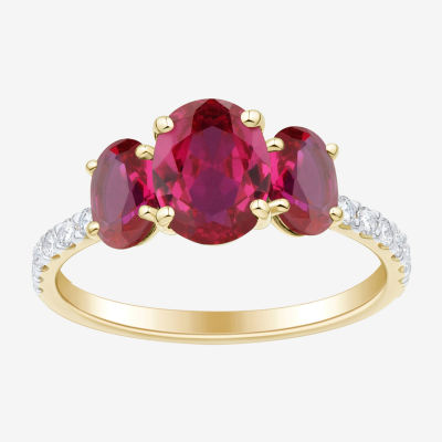 Womens 1/5 CT. T.W. Lab Created Red Ruby 10K Gold 3-Stone Side Stone Cocktail Ring