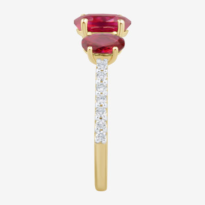 Womens 1/5 CT. T.W. Lab Created Red Ruby 10K Gold 3-Stone Side Stone Cocktail Ring