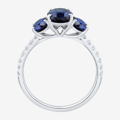 Womens 1/5 CT. T.W. Lab Created Blue Sapphire 10K White Gold 3-Stone Side Stone Cocktail Ring