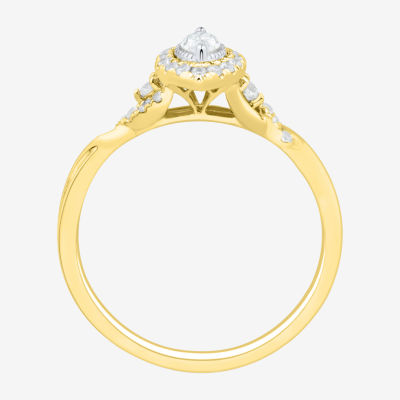(H-I / Si1-Si2) Womens 1/3 CT. T.W. Lab Grown White Diamond 10K Gold Marquise Side Stone Halo Engagement Ring