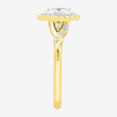 (H-I / Si1-Si2) Womens 1/3 CT. T.W. Lab Grown White Diamond 10K Gold Marquise Side Stone Halo Engagement Ring