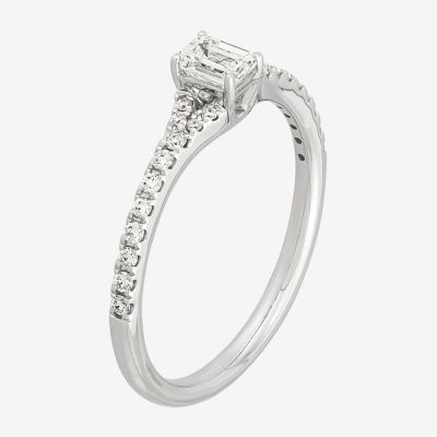 (H-I / Si1-Si2) Womens 1/2 CT. T.W. Lab Grown White Diamond 10K White Gold Side Stone Engagement Ring