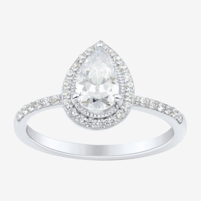 1 CT.T.W. Lab-Grown (H-I / SI1-SI2) Diamond Pear Side Stone Halo Engagement Ring 10K Gold