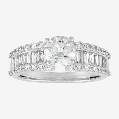 (H-I / Si1-Si2) Womens 2 CT. T.W. Lab Grown White Diamond 10K White Gold Round Side Stone Engagement Ring