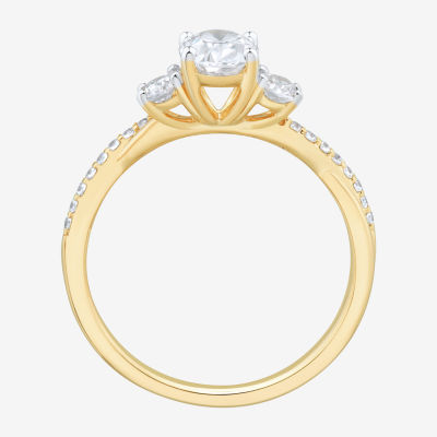 Love Lives Forever (H-I / Si1-Si2) Womens 1 CT. T.W. Lab Grown White Diamond 10K Gold Oval Side Stone 3-Stone Engagement Ring