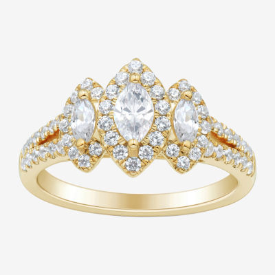 Love Lives Forever (H-I / Si1-Si2) Womens 1 CT. T.W. Lab Grown White Diamond 10K Gold Marquise Side Stone 3-Stone Engagement Ring