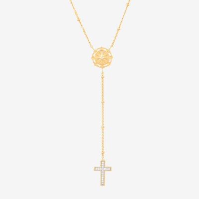 (Si1-Si2/ H-I) Womens 1/10 CT. T.W. Lab Grown White Diamond 14K Gold Over Silver Cross Y Necklace