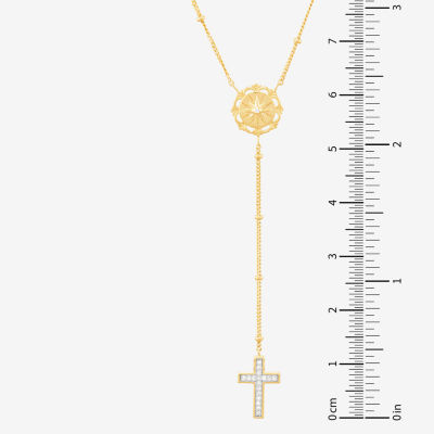 (Si1-Si2/ H-I) Womens 1/10 CT. T.W. Lab Grown White Diamond 14K Gold Over Silver Cross Y Necklace