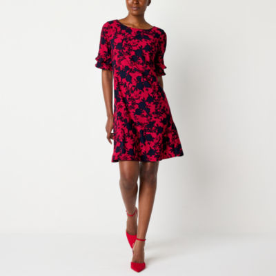 Perceptions Womens Short Sleeve Floral Shift Dress