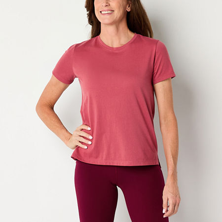 Xersion Womens Cotton Crew Neck Short Sleeve T-Shirt, Petite Medium, Red