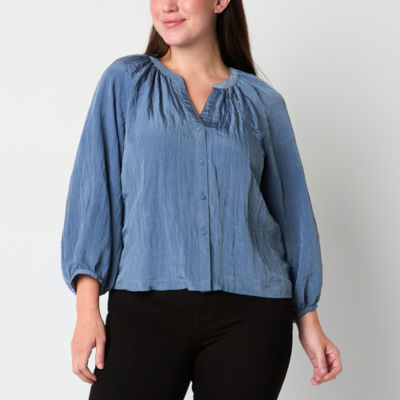 a.n.a Womens 3/4 Sleeve Regular Fit Button-Down Shirt