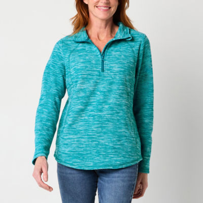 John's Bay Polar Fleece Womens Mock Neck Long Sleeve