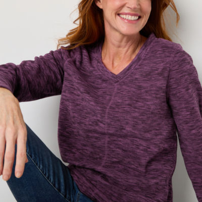 St. John's Bay Polar Fleece Womens V Neck Long Sleeve Sweatshirt