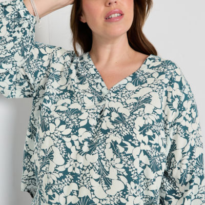 Liz Claiborne Plus Womens V Neck Long Sleeve Blouse