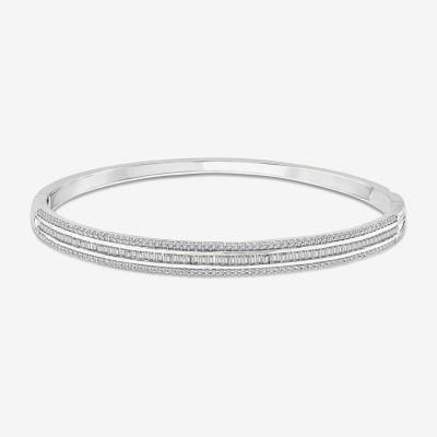 1 1/2 CT. T.W. Natural White Diamond 14K White Gold Bangle Bracelet