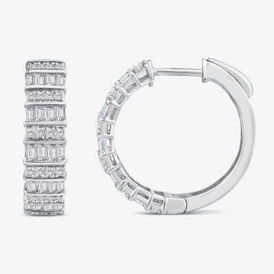 1 CT. T.W. Natural White Diamond 14K White Gold 20mm Hoop Earrings