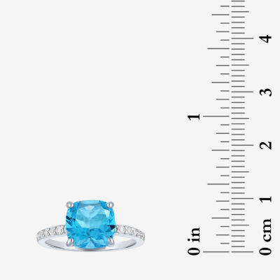 Womens Lab Created Blue Topaz Sterling Silver Side Stone Solitaire Cocktail Ring