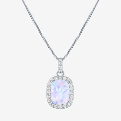 Womens Lab Created White Opal Sterling Silver Pendant Necklace