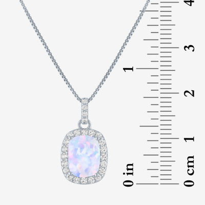 Womens Lab Created White Opal Sterling Silver Pendant Necklace