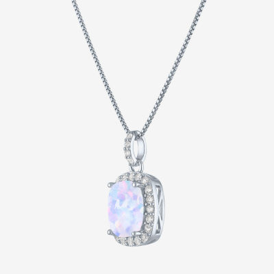 Womens Lab Created White Opal Sterling Silver Pendant Necklace