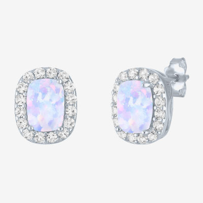 Lab Created White Opal Sterling Silver 10.3mm Stud Earrings